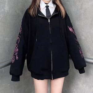 Sweats à capuche pour femmes noir Hip Hop veste zippée fermeture éclair femmes Style de rue Y2k vêtements dessin animé impression Harajuku à capuche automne hiver Goth manteau