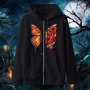 Hoodies voor dames Zwart lange mouw sweatshirt dames zonder hoodloze gotische stijl los volle ritssluiting ronde nek herfst sweatshirts