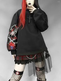 Women's Hoodies bloedtoevoer origineel ontwerp donker zwart gotisch sweatshirt borduurwerk fleece binnenste losse oversize punk -pullover