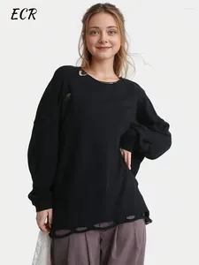 Sweats à capuche pour femmes BPN Casual Sweat-shirt solide pour femmes Col rond Manches longues Trous minimalistes Streetwear Femme Mode Printemps Style
