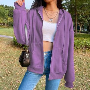 Sweats à capuche pour femmes marron violet noir zippé sweat à capuche veste d'hiver haut sweat à capuche rétro poche femme vêtements pull à manches longues