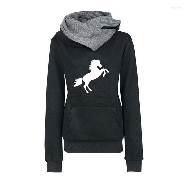 Sudaderas con capucha para mujer, sudadera con estampado de salto de caballo de dibujos animados para mujer, Tops informales recortados con bolsillos y hebilla para regalo de amantes de los animales de otoño para mujer