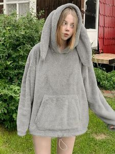 Sweat-shirt à capuche en polaire pour femmes, décontracté, avec oreilles, mode, mignon, peluche, manches longues, pull pour filles, hauts doux coréens, 2023