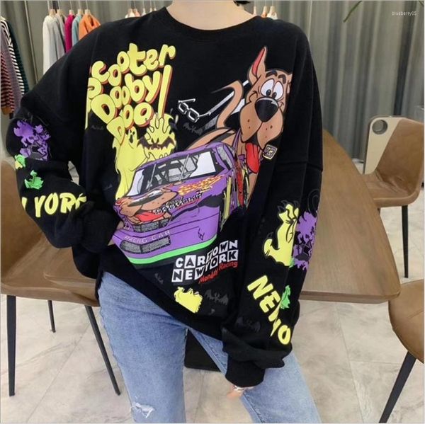 Sweats à capuche pour femmes Casual Girl Sweat Undershirt Cute Cartoon Car And Dog Print Hip-hop Personality Pullover Oversize Streetwear Esthétique