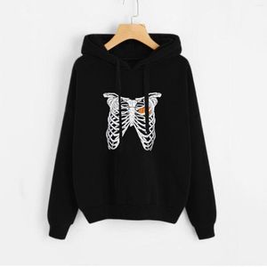 Vrouwen Hoodies Casual Losse Sweatshirt Trekkoord Skelet Pompoen Print Hoodie Effen Kleur Top Lange Hooded Sweatshirts Vrouwen