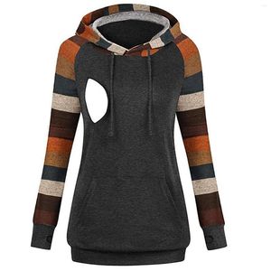 Sweat à capuche pour femmes Bloc de couleur patchwork décontractée imprimé allaitement pouvain femelle épaissis les grosses poches