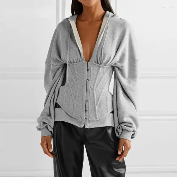 Sweats à capuche pour femmes tunique décontractée irrégulière col en v sweats femme manches longues taille haute mince mode féminine 2023 printemps automne vêtements