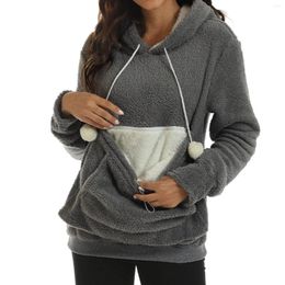 Sweat à capuche en polaire pour femme, pull chaud et décontracté, Double épaisseur, poches mignonnes, vêtements pour animaux de compagnie, automne hiver