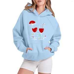 Sudaderas con capucha para mujer Chaqueta de invierno informal Mujer Navidad Manga raglán larga Copo de nieve Sombrero de árbol de Papá Noel Suéter con capucha de vacaciones Top con orificio para el pulgar