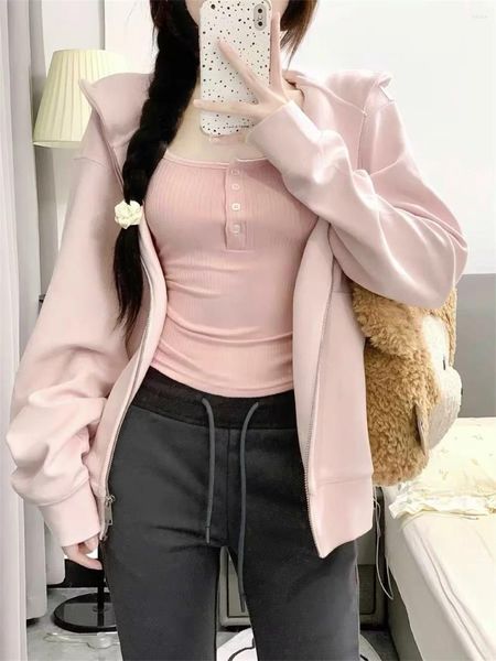 Sweats à capuche pour femmes Casual Femmes 2023 Mode d'hiver Dames Banlieue Rose Solide Manches Longues Cordon Sweat À Capuche Pour Outwears