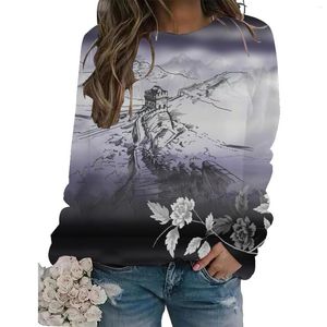 Sweat à capuche femme peinture chinoise Design floral col rond pull printemps Ins marée décontracté ample tout match Chic haut de rue