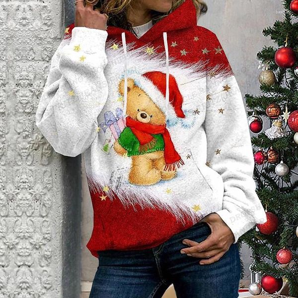 Sudaderas con capucha para mujer, sudadera con estampado 3d de oso de Navidad, moda para mujer, chándal de alce de árbol Harajuku, jerséis de lujo para chica