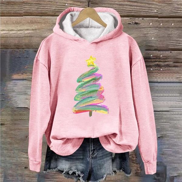 Sweats à capuche pour femmes Vêtements de Noël Femmes Sweat-shirt Arbre de Noël Imprimer Survêtement à manches longues Harajuku Mode Streetwear Tops Poleras Mujer