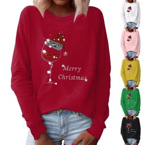 Dameshoodies Kerstsweater met ronde hals Fleece met lange mouwen en vakantiepatroon Shirt Franse dameshoodie