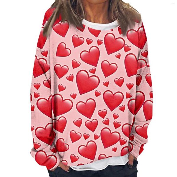 Sweats à capuche pour femmes Vêtements à la mode Femmes Pull Tops Col rond Manches longues Saint Valentin Imprimé Sweatshirts Vintage Y2k
