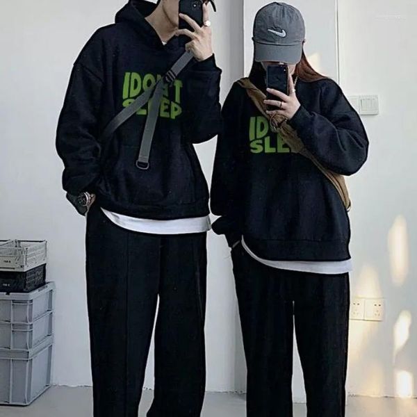 Sweats à capuche pour femmes Vêtements Gris Vintage Street Hoodie Lettre personnalisée Impression Manches longues Casual Hip Hop Oversize Baggy Ladies Tops