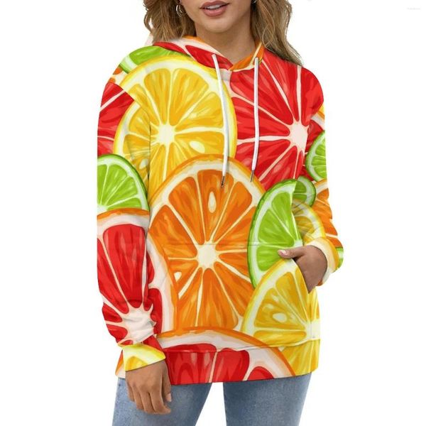 Sweats à capuche pour femmes oranges colorées fruits imprimés hip hop oversize hoodie sweat à manches longues feme