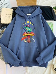 Vrouwen Hoodies Cottagecore Esthetische Goblincore Kikker Tovenaar Op Paddestoel Vrouwelijke Pullover Oversized Zachte Sweatshirt Mode Vrouw Kleding