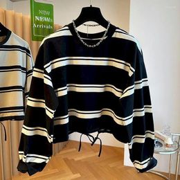 Sweats à capuche pour femmes Pilouchon coton Fashion Fashion Striped Tops Casual Loose Trawstring at Hem Pullover Printemps Autumn Trendy Sweatshirts