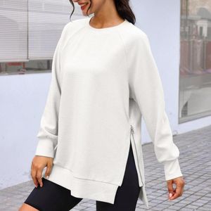 Sweat à capuche pour femme, confortable, élégant, coupe ample, doux, col rond, pull avec ourlet à fermeture éclair latérale, pour l'automne et le printemps, décontracté