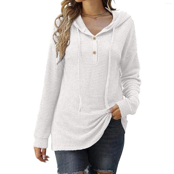 Sudaderas con Capucha para Mujer, Sudaderas con Cuello Redondo para Adolescentes y niñas, Tops tipo túnica, Jersey con Capucha y Botones de Manga Larga con cordón para Mujer