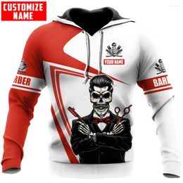 Sudaderas con capucha para mujer Nombre personalizado Barbero 3D Completamente estampado Hombres Sudadera con capucha Sudadera con capucha unisex Ropa de calle Cremallera informal DK466