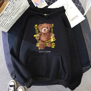 Sweats à capuche pour femmes mignon dessin animé ours en peluche imprimer femmes décontracté mode doux blanc pull chemise série o-cou automne chaud à manches longues