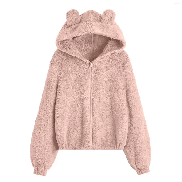 Cardigan à capuche avec oreilles d'ours en peluche pour femme, sweat à capuche, mignon, adapté aux vêtements d'automne et d'hiver