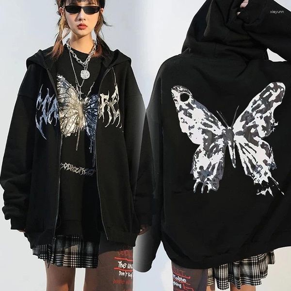 Sudaderas con capucha para mujer, mariposa grande oscura, Harajuku, amantes de los hombres y mujeres, ropa informal estilo Hip Hop, Sudadera con capucha, camisetas de manga larga góticas Grunge para primavera, Jersey