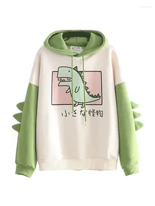 Sweat à capuche surdimensionné avec dessin animé de dinosaure pour femme, sweat-shirt décontracté imprimé, Style coréen, épais, hiver