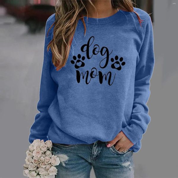 Sudaderas con capucha para mujer, estampado de mamá y perro, jersey con estampado de manga larga, camisa informal, Tops con cuello redondo, sudadera coreana de otoño, suéter Vintage