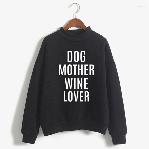 Sudaderas con capucha para mujer, sudadera con estampado de amor de vino y madre para perro, jersey de punto con cuello redondo coreano dulce para chica de Color caramelo para Otoño e Invierno