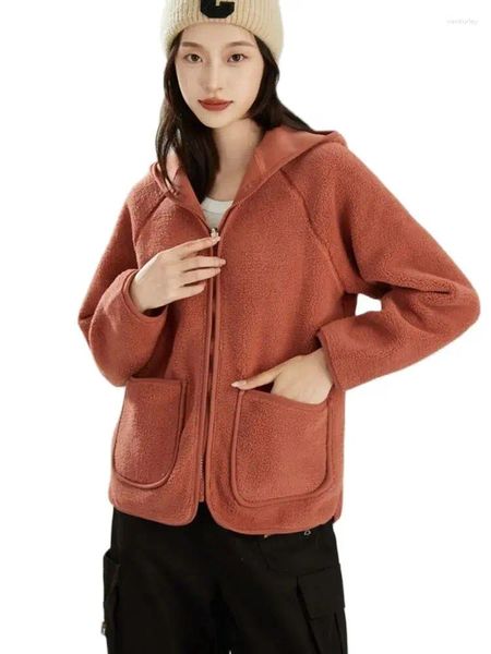 Sudaderas con capucha para mujer, abrigo polar de doble cara, Chaqueta corta, sudaderas, ropa de dos caras, Tops con cremallera, abrigo grueso y cálido para Otoño e Invierno