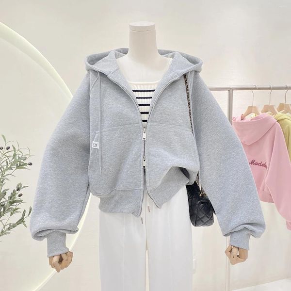 Sudaderas con capucha para mujer, Sudadera con capucha y doble cremallera, chaqueta cárdigan corta de moda, informal, coreana, versátil, Color sólido, primavera 2024