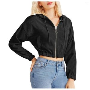 Dames Hoodies Trekkoord Effen Kleur Hoodie met rits Crop tops Voor tienermeisjes Corduroy Sweatshirts Herfst Kpop Koreaans Comfortabel Street chic