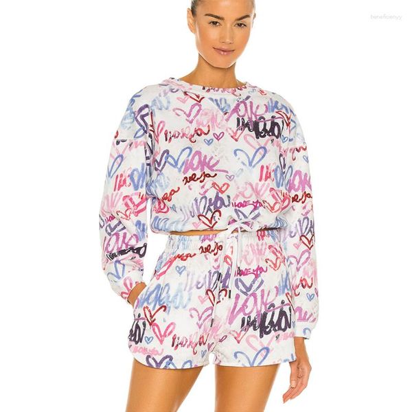 Sweat-shirt à capuche en coton pour femme, sweat-shirt court avec cordon de serrage, impression numérique Graffiti, début d'automne