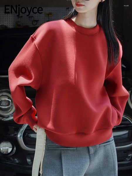 Sudaderas con capucha para mujer Disfrute de 2023 otoño mujer vintage sudadera roja streetwear ropa coreana capa de aire suéter jerseys sueltos hip hop