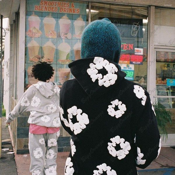 Sudaderas con capucha para mujer Modelos europeos y americanos Y2k Marca de moda Estampado de flores Otoño Invierno Pareja versátil con capucha