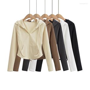 Sudaderas con capucha para mujer, moda de otoño, recortada, sudadera con cremallera completa para mujer, sudaderas coreanas con capucha, Top corto de manga larga, Sexy ajustado