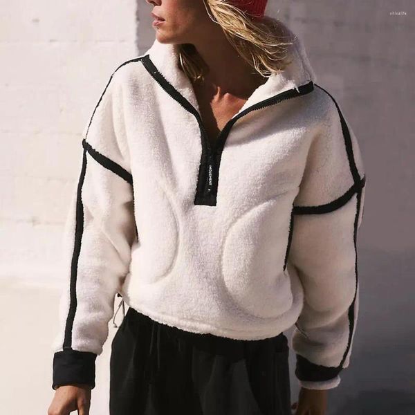 Sweats à capuche pour femmes Automne / Hiver 2024 Mode Demi-Zip Pull à col roulé pour femmes Pull Couleur unie Tricots décontractés Dames Streetwear Femme