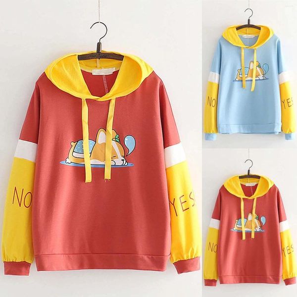 Sweats à capuche pour femmes mode dessin animé bloc de couleur amusant chien imprimé sweat à capuche femmes sweat à capuche léger longues femmes