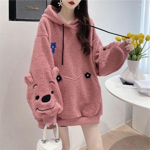 Sweats à capuche pour femmes Mode Mignon Ours Broderie Sweat À Capuche Hip Hop Dessin Animé Sweats Hiver Surdimensionné Harajuku Anime Manteaux Streetwear