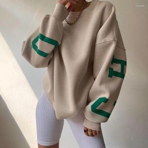 Dames Hoodies Mode Letter Print Dames 2024 Winter Dikke Fleece O Hals Losse Sweatshirts Casual Lange Mouwen Street chic Dame Trui