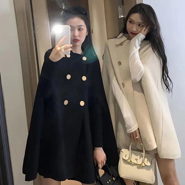 Sweats à capuche pour femmes Mode Poncho de laine Manteaux pour femmes Automne Hiver Solid Cape Cape Manteau Lâche Pardessus Femme Revers Vestes Kpop Y2k