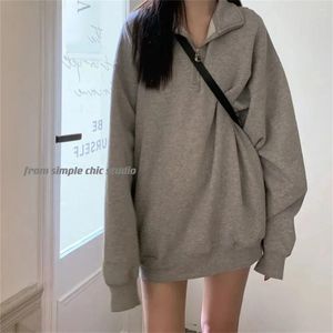 Sudaderas con capucha para mujer Moda universitaria Gris Sudadera con capucha larga para mujer Primavera Otoño Versión coreana Estilo perezoso Diseño suelto Cremallera Ins Abrigo para estudiantes