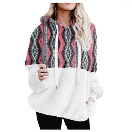 Dameshoodies Modieus sweatshirt met capuchon en kleurenblokken Halve ritssluiting Warm pluche Comfortabel en zacht Sudaderas