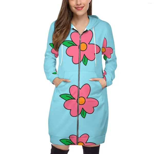 Sudaderas con capucha para mujer, vestido azul grueso con estampado de flores grandes, sudadera con capucha para mujer, sudaderas con capucha con bolsillo estampado con cordón sobre el peso