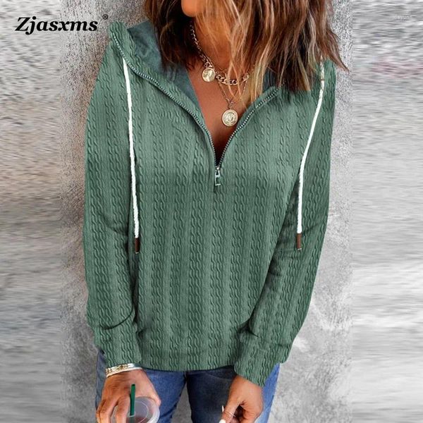 Sweats à capuche pour femmes Femme Cordon à manches longues Zipper Plain Pull Lady Loose Sweatshirts Automne Hiver Femmes Couleur Unie Bureau À Capuche