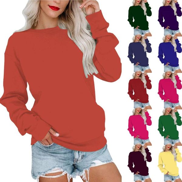 Sweats à capuche pour femmes Fit Apparel Femmes Casual Col Rond Sweat À Manches Longues Top Mignon Pull Lâche Dames Sweats À Capuche Fermeture Éclair Sur Le Devant