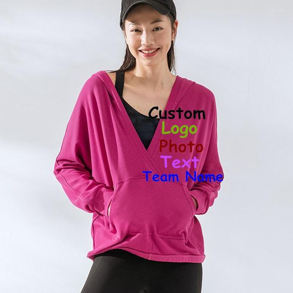 Sudaderas con capucha para mujer, abrigo deportivo holgado para Fitness, Yoga, primavera y otoño, informal, con logotipo personalizado, 2023